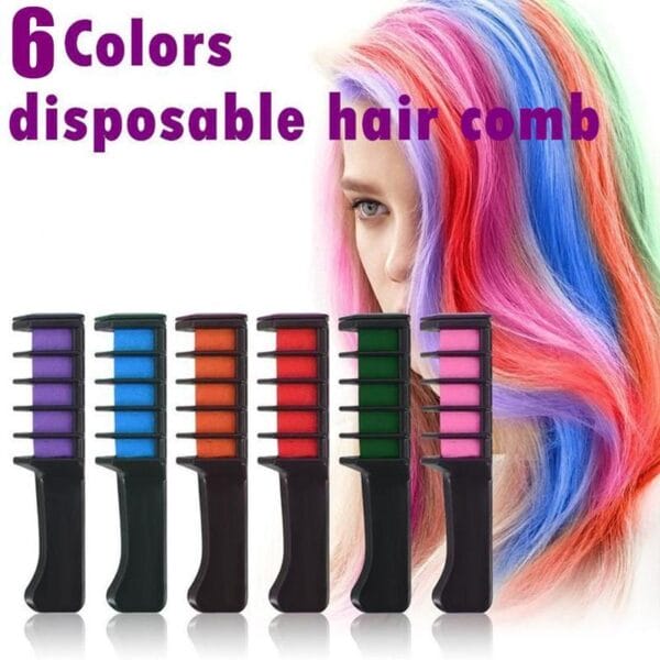 6-Color Temporary Hair Chalk Comb Set with Brush – Safe & Washable Hair Dye for Kids & AdultsTemporary Hair Chalk Comb - Image 10