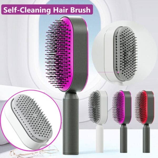 2-in-1 Self-Cleaning Hair Brush for Women – Anti-Static Massage Comb with One-Click Hair Removal