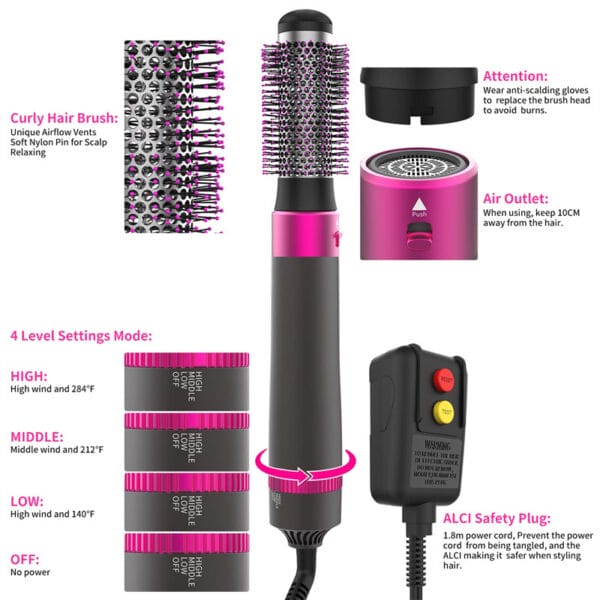 5-in-1 Hair Dryer Brush – Hot Air Styling Tool, Hair Curler & Straightener with Fast Heating and Negative Ion Technology - Image 5