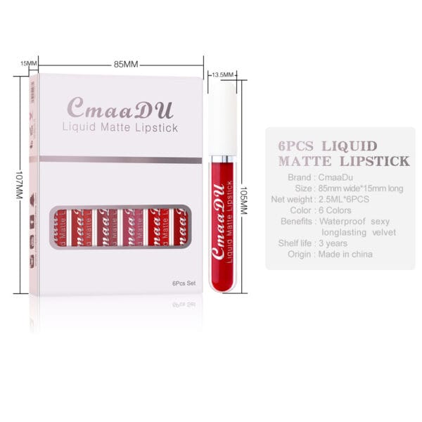 Waterproof Lipstick Set – 6-Piece Matte Non-Stick Long Lasting Lip Gloss Kit - Image 7