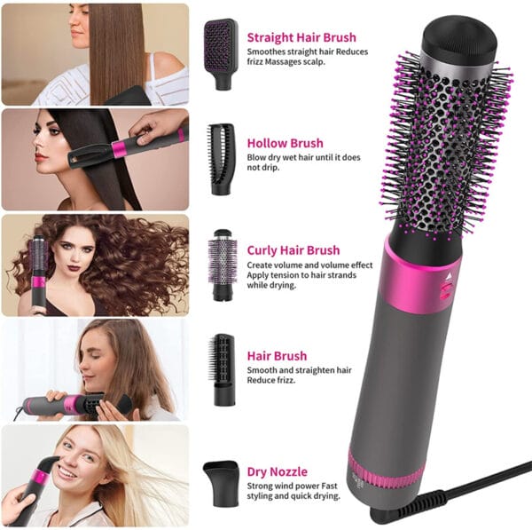 5-in-1 Hair Dryer Brush – Hot Air Styling Tool, Hair Curler & Straightener with Fast Heating and Negative Ion Technology - Image 7