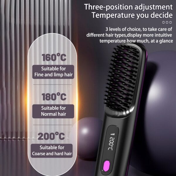 2-in-1 Cordless Hair Straightener & Comb – Fast Heating, Portable, USB Rechargeable - Image 4