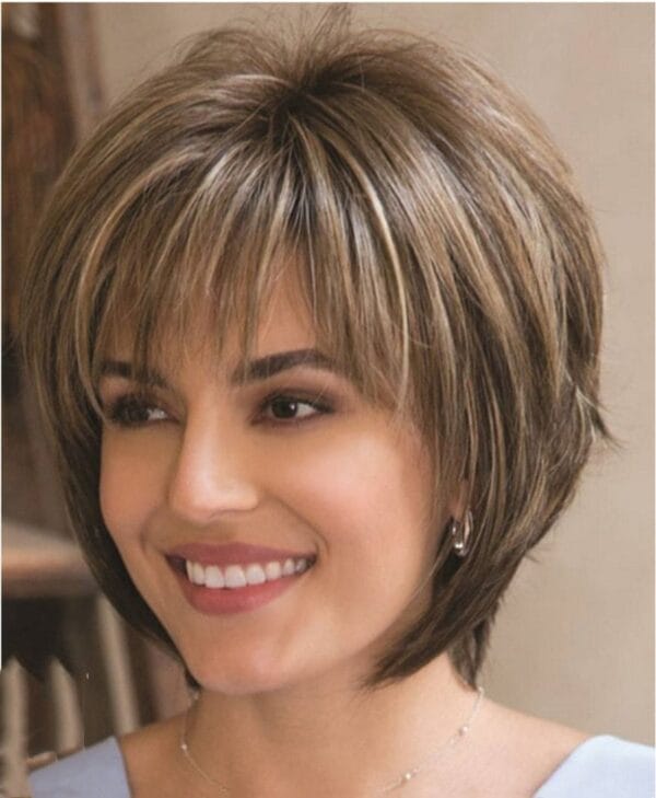 Mixed Blonde Brown Short Wigs Natural Hair Wigs Heat Resistant Hair Wig - Image 5