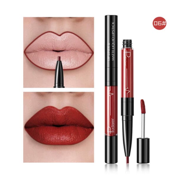 Pudaier Matte Lip Gloss Lip Liner 2 in1 Maquiagem Profissional Completa Agate Red Lip Tint Plumper Tattoo Makeup liquid Lipstick - Image 6