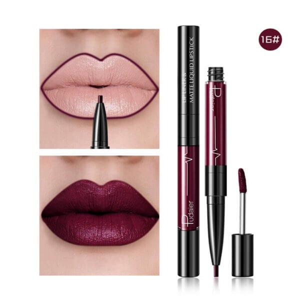 Pudaier Matte Lip Gloss Lip Liner 2 in1 Maquiagem Profissional Completa Agate Red Lip Tint Plumper Tattoo Makeup liquid Lipstick - Image 4