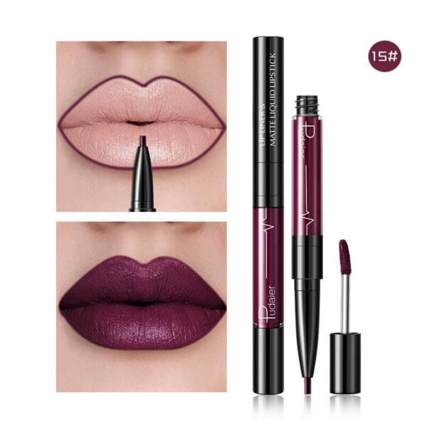 Pudaier Matte Lip Gloss Lip Liner 2 in1 Maquiagem Profissional Completa Agate Red Lip Tint Plumper Tattoo Makeup liquid Lipstick - Image 9