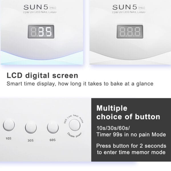 72W UVLED Dual Light Solar Nail Lamp - Image 2