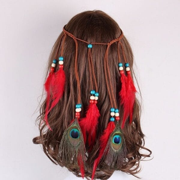 Peacock feather leather rope pendant hair ornament - Image 3