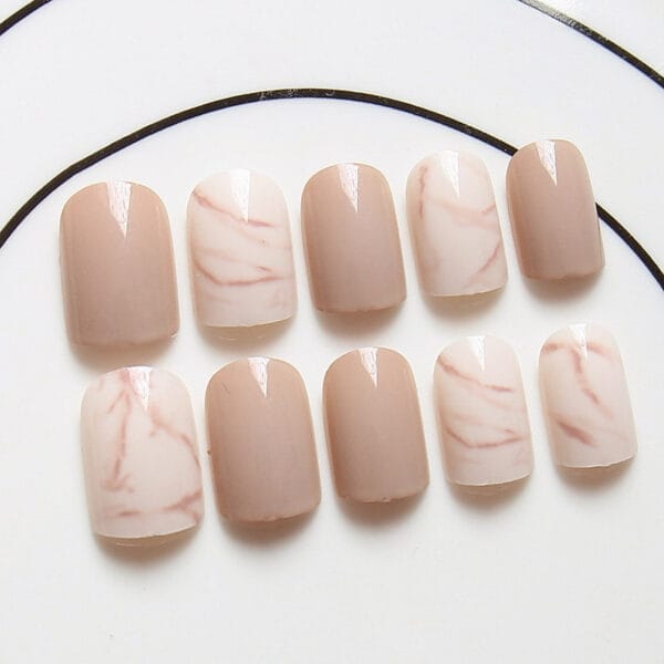 24pcs Light Khaki False Nails – Smudge Nude Acrylic Press On Nails | Glowora Beauty - Image 3