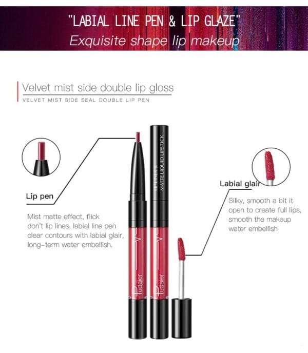Pudaier Matte Lip Gloss Lip Liner 2 in1 Maquiagem Profissional Completa Agate Red Lip Tint Plumper Tattoo Makeup liquid Lipstick - Image 3