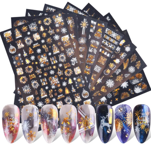 3D Christmas Nail Stickers – Golden Laser Snowflake Nail Decals for DIY Nail Decoration - Image 6
