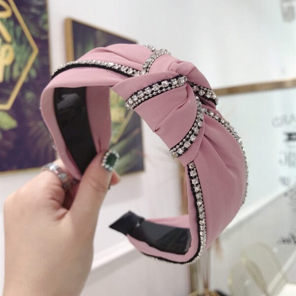 Fabric Diamond-studded Knotted Wide-brimmed Toothed Headband - Image 7