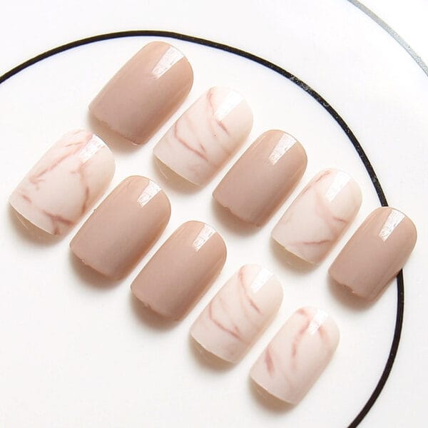 24pcs Light Khaki False Nails – Smudge Nude Acrylic Press On Nails | Glowora Beauty