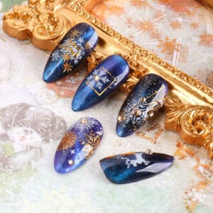 3D Christmas Nail Stickers – Golden Laser Snowflake Nail Decals for DIY Nail Decoration