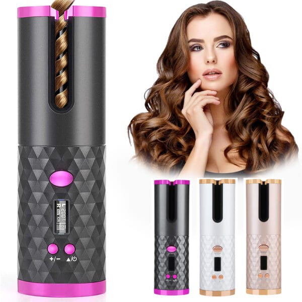 Top 1 Rechargeable Automatic Hair Curler for Women – Cordless Ceramic Curling Iron with LCD Display & Anti-Tangle Rotating Function