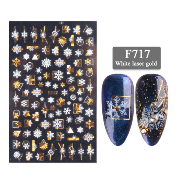 3D Christmas Nail Stickers – Golden Laser Snowflake Nail Decals for DIY Nail Decoration - Image 2