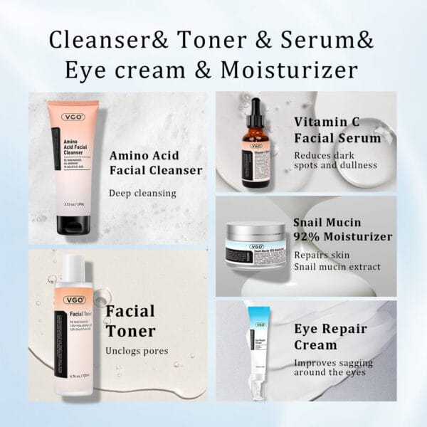SKINCARE 5-STEP ROUTINE CLEANSER - TONER - SERUM -EYE CREAM - MOISTURIZER - Image 2
