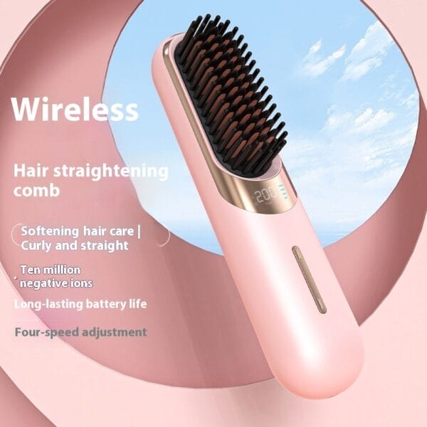 Wireless Hair Straightener Brush – Portable Ionic Comb for Frizz-Free Hair Styling