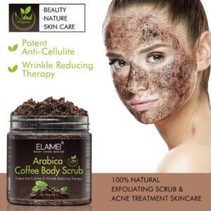 Organic Coffee Scrub – Natural Exfoliating Body Scrub with Caffeine for Cellulite Removal, Coconut Oil & Deep Cleansing for Dry Skin
