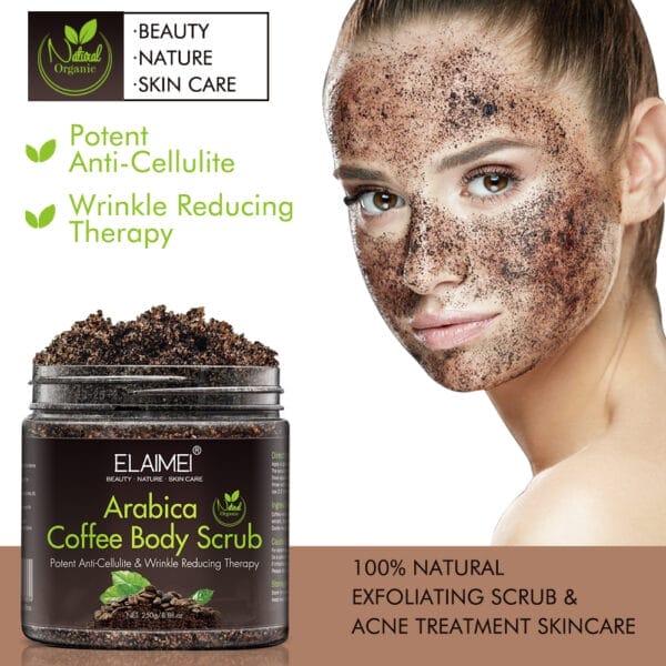 Organic Coffee Scrub – Natural Exfoliating Body Scrub with Caffeine for Cellulite Removal, Coconut Oil & Deep Cleansing for Dry Skin